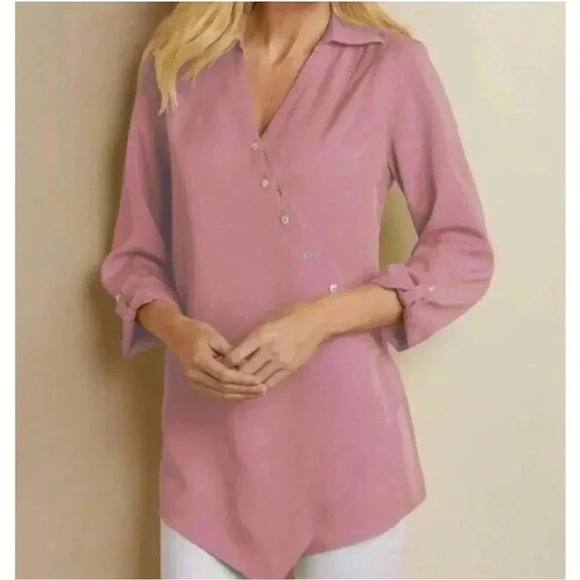 Soft Surroundings Washed Tencel Tunic Wrap Asymmetrical Lagenlook Shirt Sz. L - Picture 7 of 7